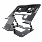Holder para Laptop de Acero con Fan Cooler y Soporte de Celular Negro