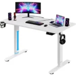Mesa de Escritorio Gaming P-64-UD Ajustable 73-118cm Back + Cup Holder White
