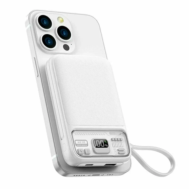 Power Bank 10000mAh 22.5W Magnetic con Cable Dual Integrado – Blanco - Imagen 1