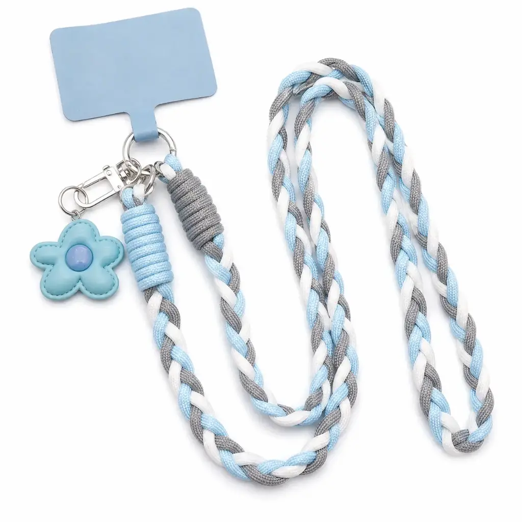 Lanyard para Celular con Flores Tejido trenzado Celeste - Imagen 1