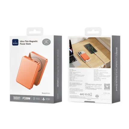 WiWU Ultra Thin Magnetic Power Bank Orange P15-1