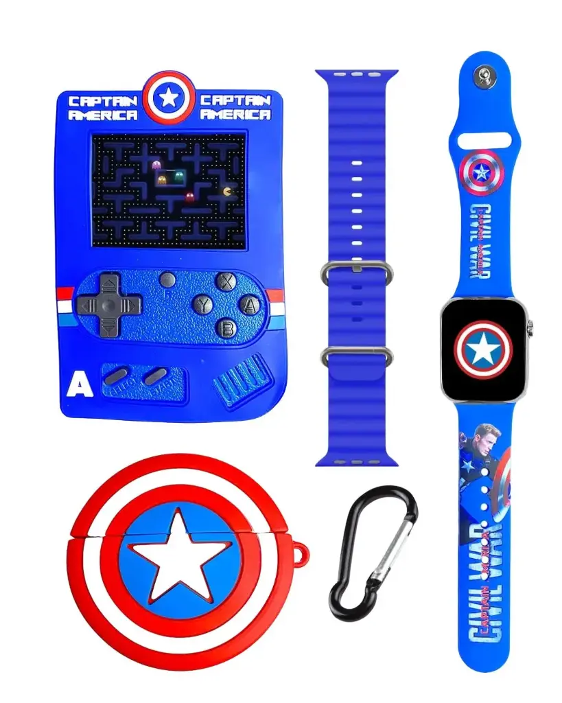 Combo Para Niños KR-818  Smartwatch + Consola + Audífonos Capitan America - Imagen 1